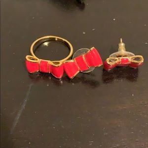 Kate Spade Red Enamel Bow Ring & Earring Set
